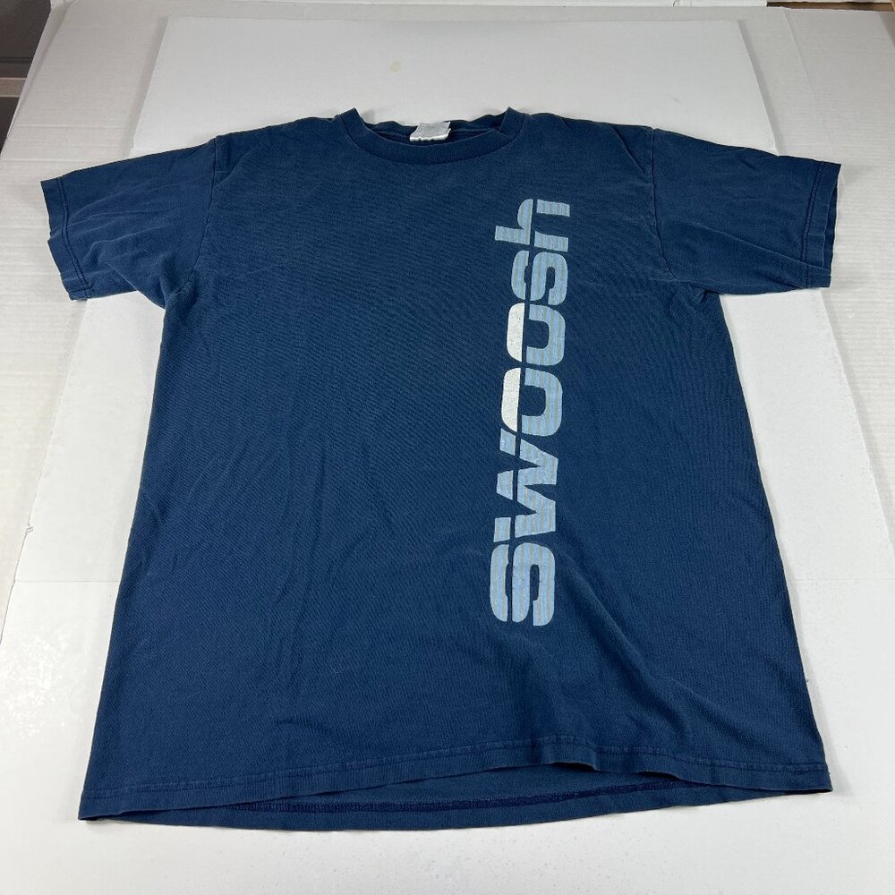 VTG Nike Swoosh Shirt Medium Blue Faded Double Sided Short Sleeve Tee USA Made